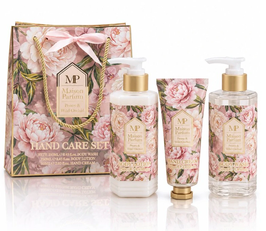 Maison Parfum Pivoňka & Divoká Orchidej – Luxusní dárková kosmetická sada na ruce