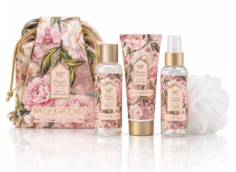 Maison Parfum Pivoňka & Divoká orchidej – Luxusní dárková tělová sada