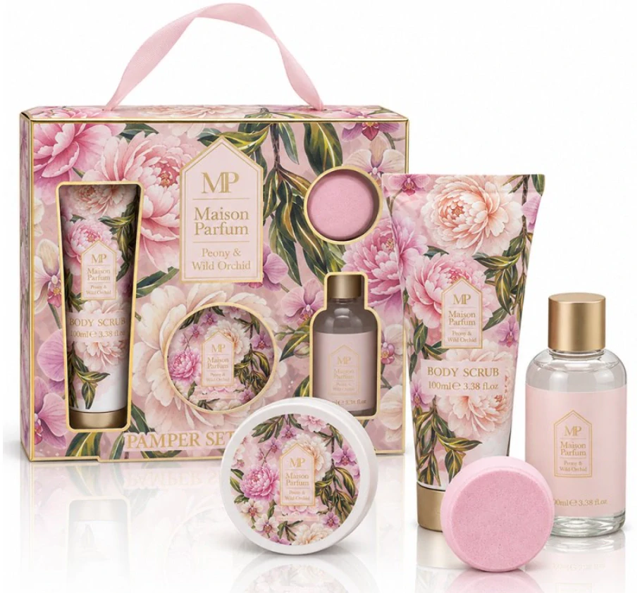 Maison Parfum Pivoňka & Divoká Orchidej – Luxusní dárková kosmetická sada na tělo