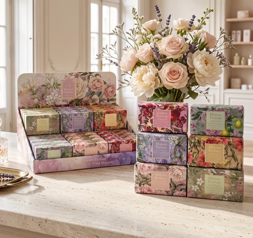 Maison Parfum – Luxusní parfémované tuhé mýdlo s bambuckým máslem 150 g - SADA 18 ks