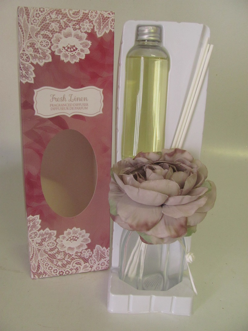 LX0066 vonný difuser s květem - fresh linnen / krajka