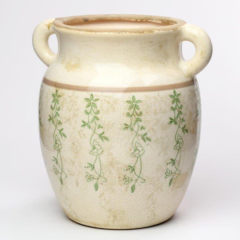 208687 keramický obal s uchem / zelené listy