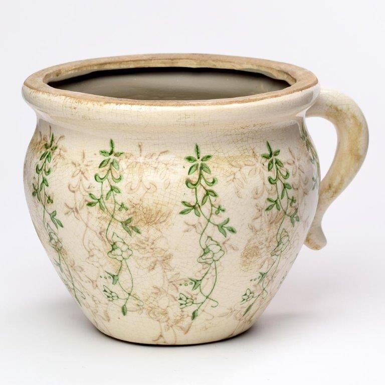 208698 keramický obal s uchy / zelené listy