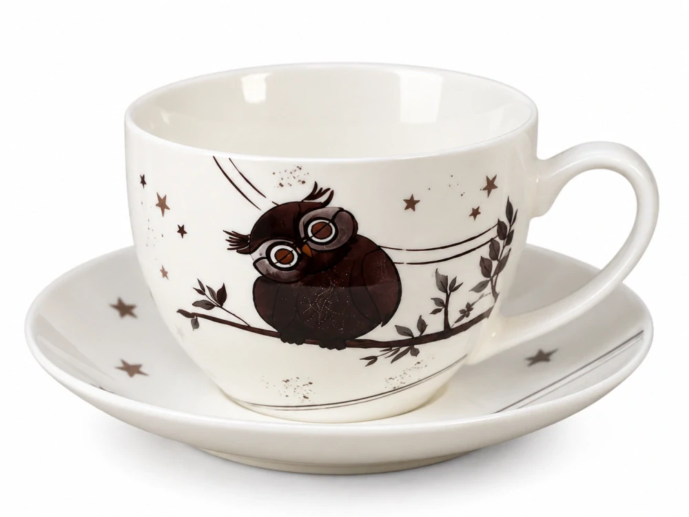 CHARMING OWLS Sada dvou šálků a podšálků 280 ml