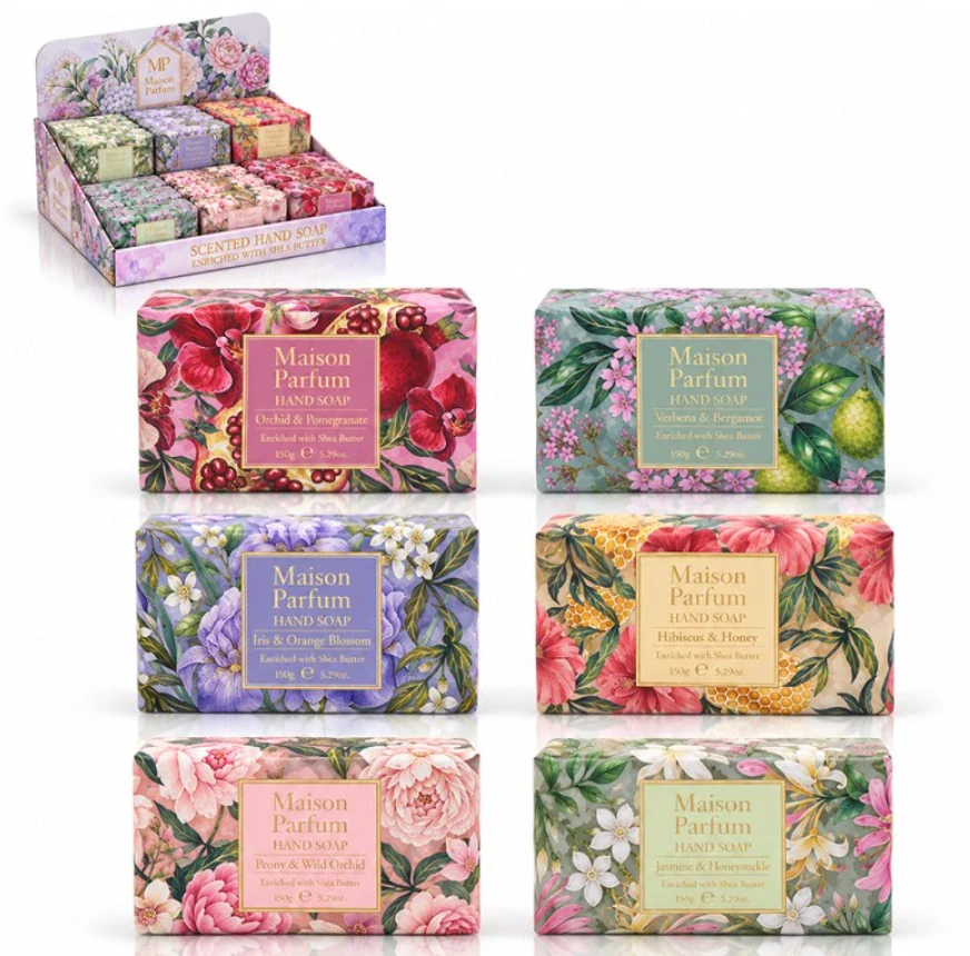 Maison Parfum – Luxusní parfémované tuhé mýdlo s bambuckým máslem 150 g - SADA 18 ks