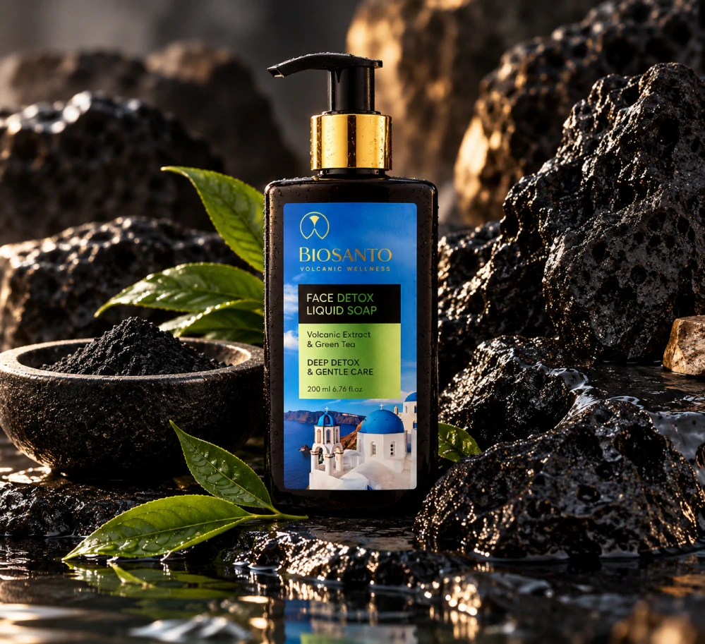 BIOSANTO Detoxikační čisticí gel na obličej s vulkanickým extraktem a zeleným čajem 200 ml