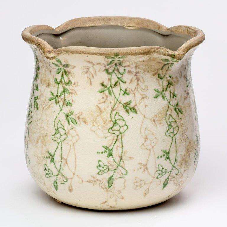 208687 keramický obal s uchem / zelené listy