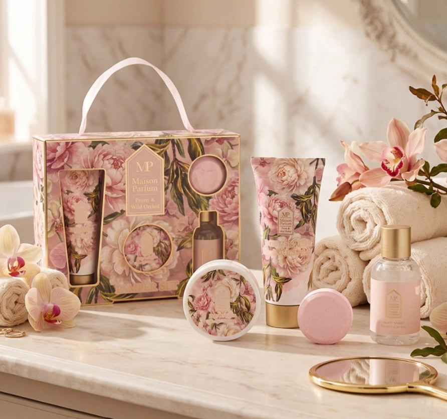 Maison Parfum Pivoňka & Divoká Orchidej – Luxusní dárková kosmetická sada na tělo