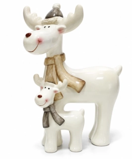 Vánoční porcelánová figurka Sobí rodinka – sob s mládětem