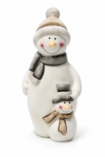 Vánoční porcelánová figurka dvou sněhuláků – krémová