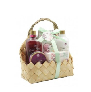 BNS61190 kosmetický set ČERVENÉ OVOCE koš z palmových listů