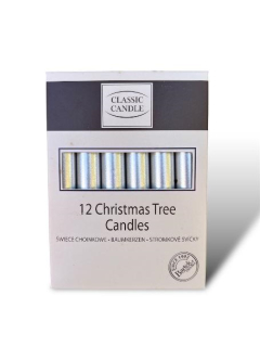 Svíčky na stromek metalické stříbrné 12 ks set