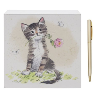 Zápisník s perem - KOČKA s RŮŽÍ