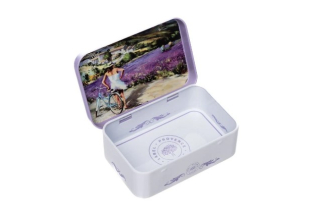 KBB49 Kovová krabička s mýdlem LEVANDULE  s DÍVKOU