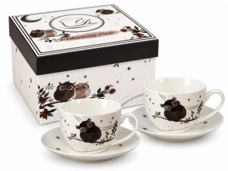 CHARMING OWLS Sada dvou šálků a podšálků 280 ml